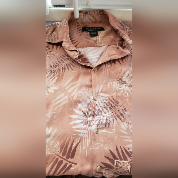 Mens 100 % Silk XL Ono & Company Lightweight Button up shirt Rust/Cream Color - Picture 5 of 5